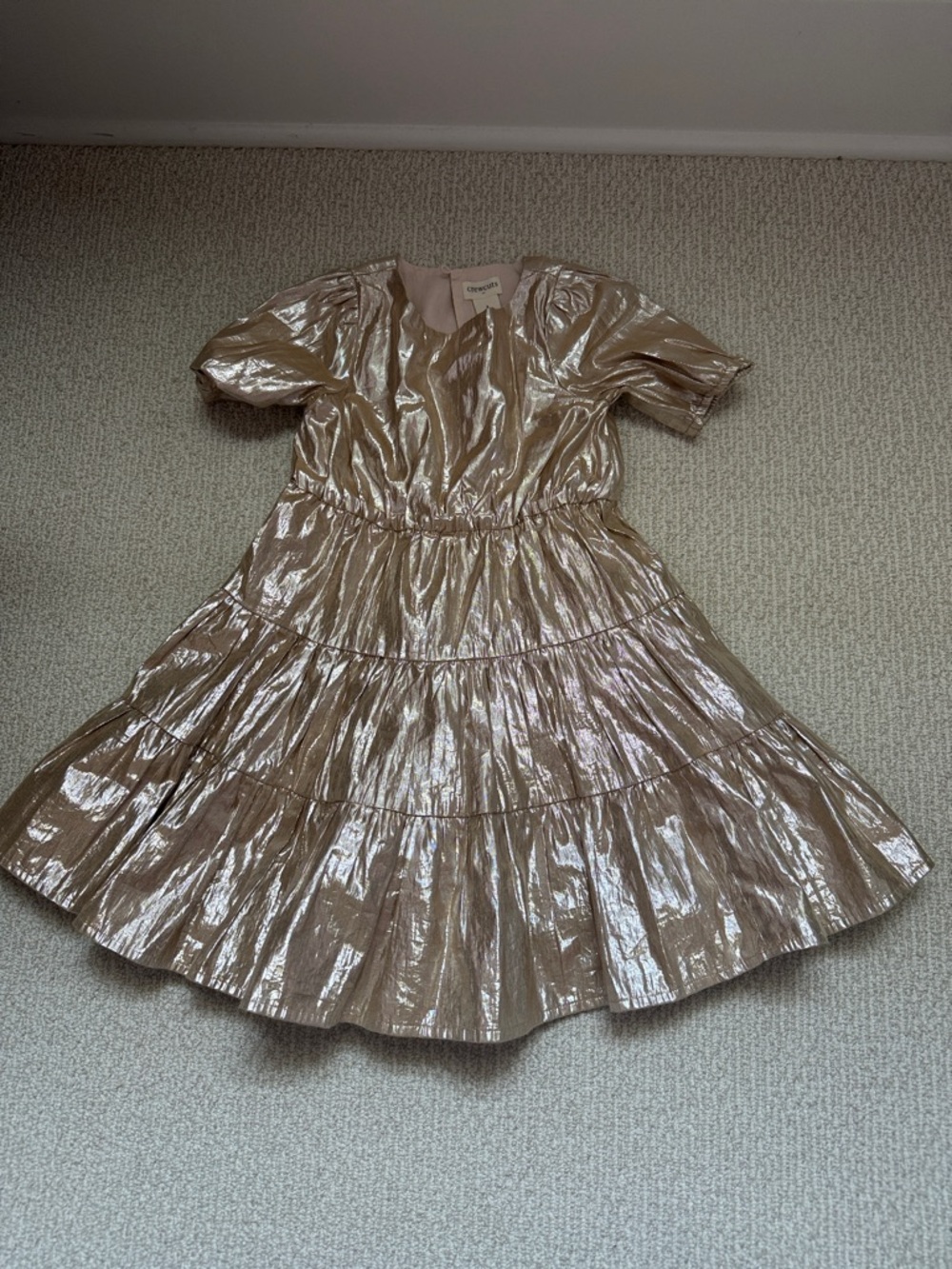 J. Crew Shimmery Gold Tiered Dress for Girls